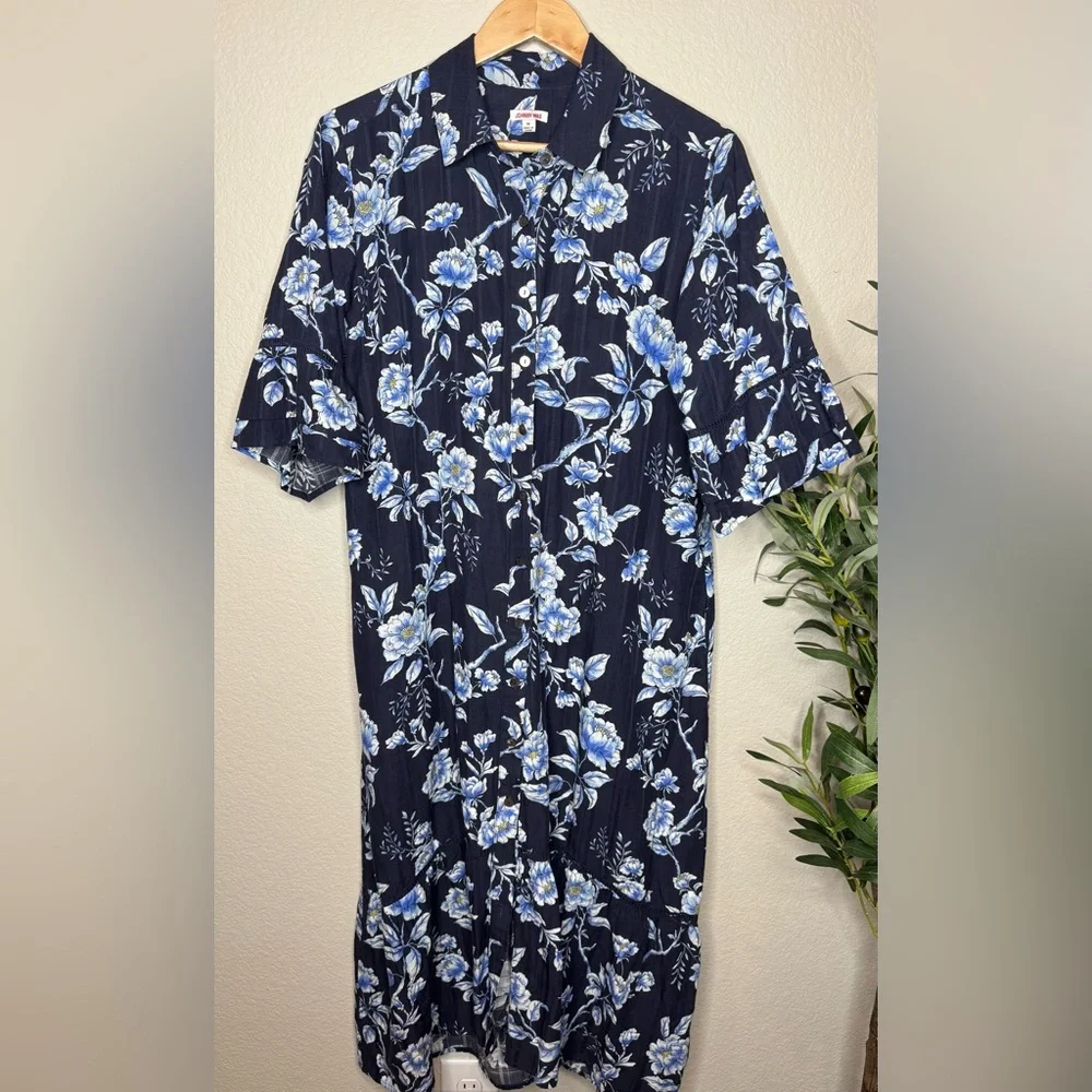 Johnny Was Womens Maxi Button Front Floral Dress Medium Floral‎ Boho Print